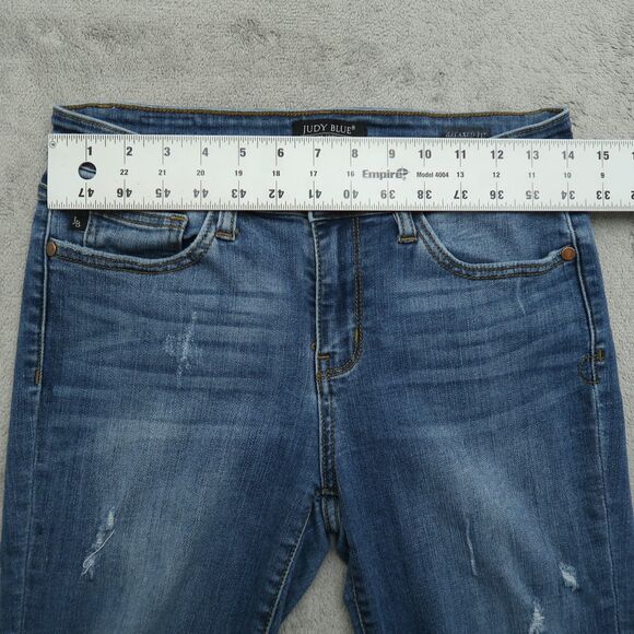 Judy Blue Jeans Junior's 9 Mid-Rise Relaxed Fit Skinny 26" Inseam Distressed - Picture 15 of 16